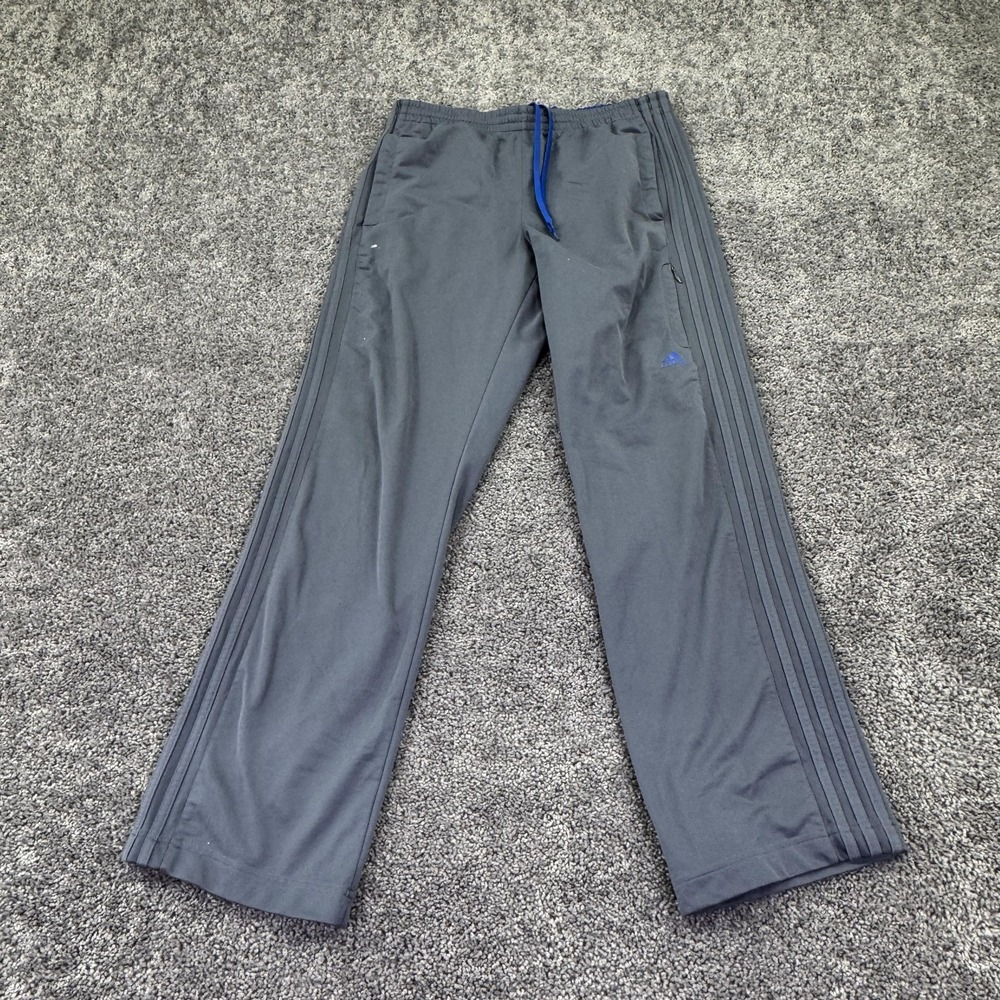 Adidas Track Pants Mens Large Gray Elastic Waist Zip Pocket 3 Stripe Logo
